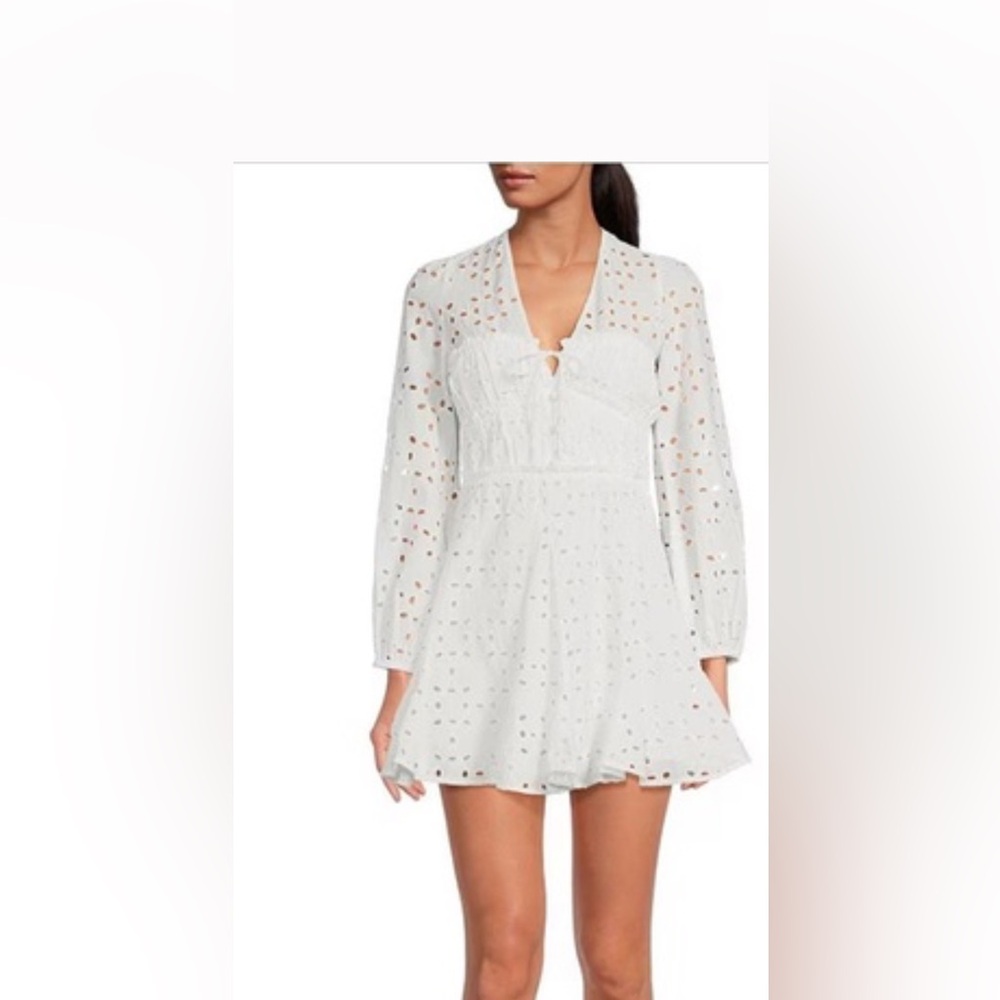 Gianni Bini White Long Sleeve Eyelet Dress